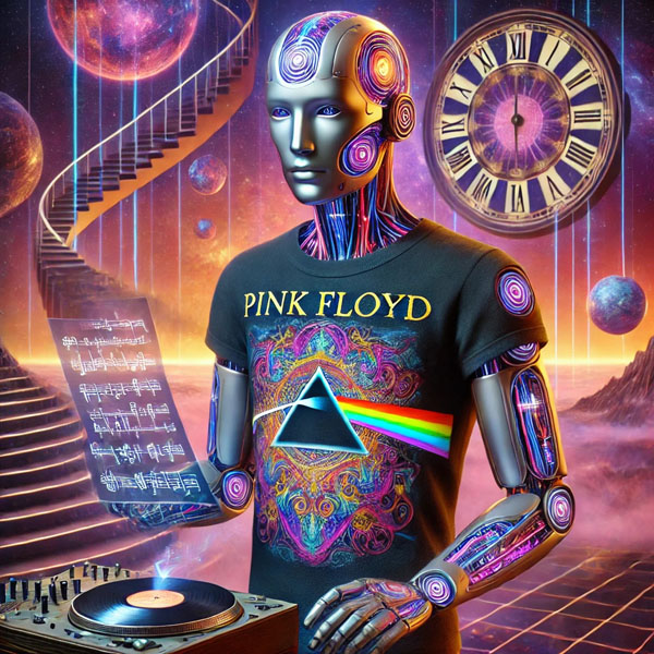 Robotic image, psychedelic with Pink Floyd t-Shirt